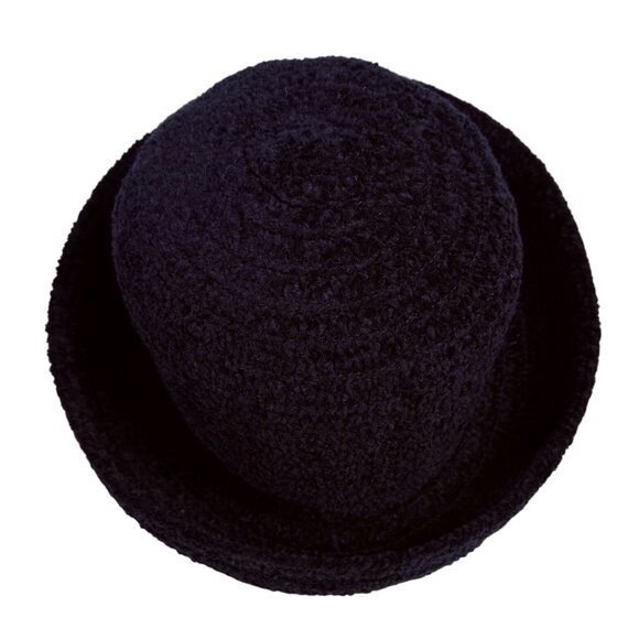 Arlin Black Fuzzy Bucket Hat Fuzzy Boucle Wide Rolled Brim Plush Winter VTG - Picture 4 of 8